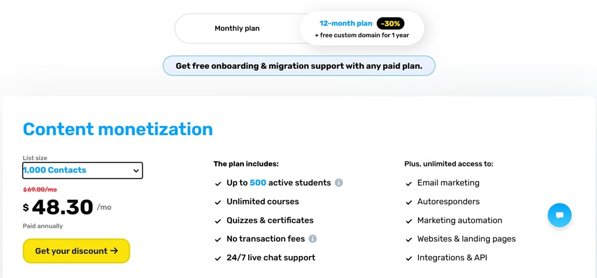GetResponse's drag and drop course builder pricing